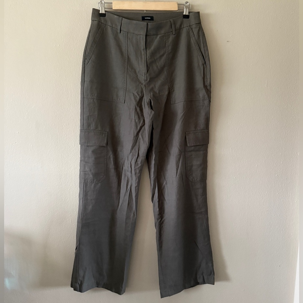 Express Green Cotton Lyocell Blend High Rise Utility Cargo Pants size 8R